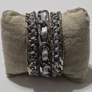 SILVER Chain Link‎ Multi Strand Goth Grunge Cuff Snap Bracelet New!